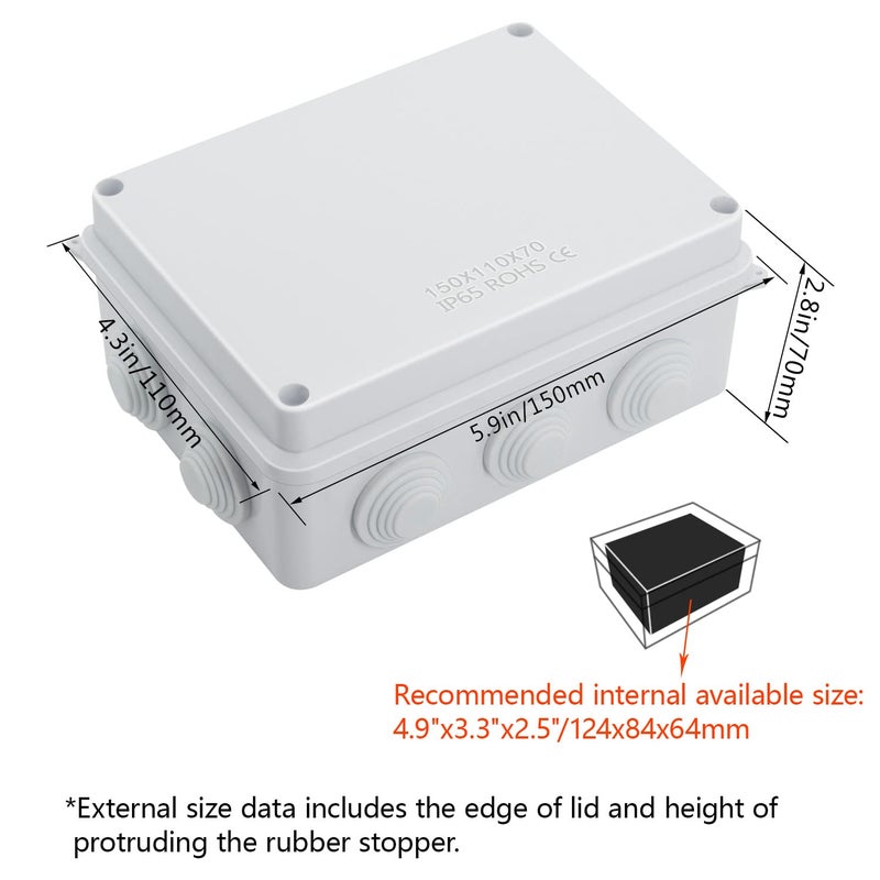 LeMotech ABS Plastic Dustproof Waterproof IP65 Junction Box Universal Electrical Project Enclosure White 5.9 x 4.3 x 2.8 inch (150 x 110 x 70 mm) - Image 2